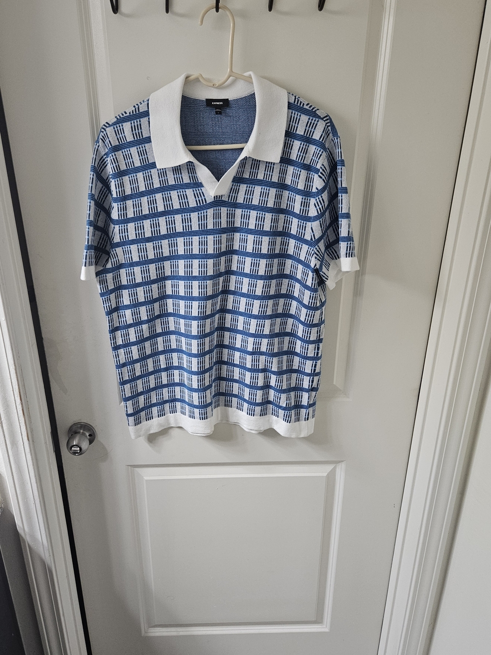 Casual Blue & White Patterned Polo Shirt